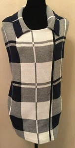 Chaps Womens Sweater Vest Size 2X Blue White Windowpane Side Zipper Cotton  - Picture 1 of 12