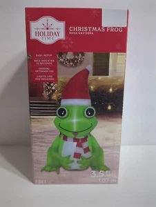 Holiday Time Christmas Frog In Santa Hat & Scarf Airblown Inflatable 3.5' Gemmy - Picture 1 of 3