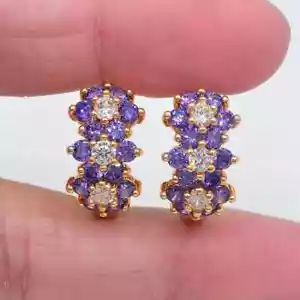 2Ct Round Cut Lab Created Amethyst Women's Hoop Earrings 14K Yellow Gold Finish - Picture 1 of 3