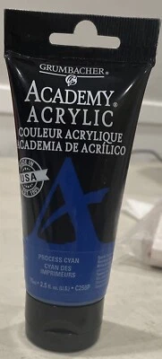 GRUMBACHER Academy Acrylic Paint Color: Cyan, Size: 2.5 oz (C092P) NEW - Image 1 of 2