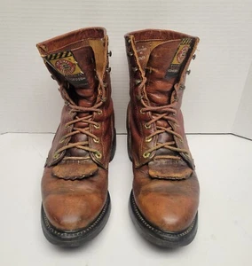 Stivali Justin Kiltie in pelle marrone stringati Western 762 da uomo taglia 8 1/2 D Made USA - Foto 1 di 12