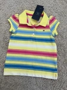 NWT Tommy Hilfiger Girls Size S Colorful Striped Short Sleeve Polo Shirt - Picture 1 of 4
