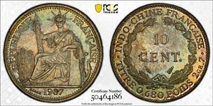 MS65 1937 French Indo-China Silver 10 Cent, PCGS Trueview- Rainbow Toned - Picture 1 of 6