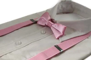 Boys Adjustable Baby Pink 65cm Suspenders & Matching Bow Tie Set - Picture 1 of 1