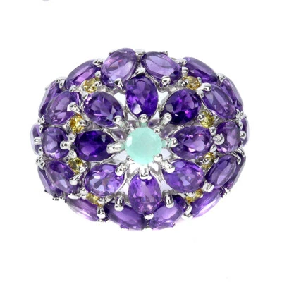 925 Anello Argento Sterling Ovale Ametista Smeraldo Zaffiro Gemma Misura 9 - Immagine 1 di 4