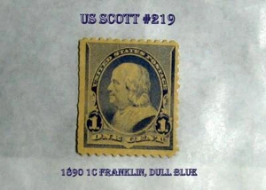 US VF Mint Stamp Scott #219 – 1890 1c Franklin, dull blue - Free Shipping - Picture 1 of 2