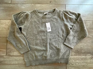 Baby Gap Puff Sleeve Pointelle Sweater Light Heather Grey Size 5 Crew Neck - Picture 1 of 3