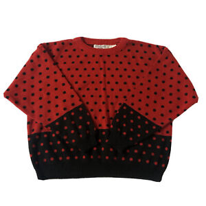 Victoria Jone Hungary Womens Polka Dot Crew Neck in Red Knit Sweater Size PL