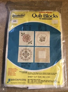 WonderArt 6 Quilt Blocks to Embroider “Violets” 1975 ~ Each Block is 18"x18" NIP - Picture 1 of 5