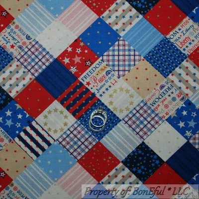 BonEful FABRIC FQ Cotton Quilt Block Square Star VTG American Patchwork Holiday - Image 1 of 4