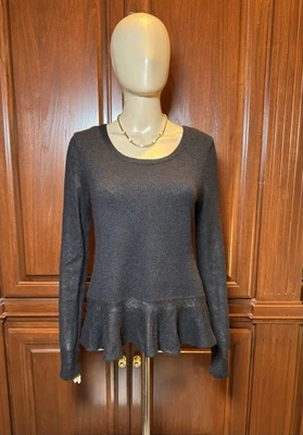 Peruvian Connection Women’s Black Wool Peplum Pullover Sweater Long Sleeve Sz M - Image 1 of 4