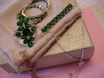 Cromo verde DIOPSIDE 3 peças. Conjunto de brincos de pulseira de anel de joias esterlinas NOVO JTV - Imagem 1 de 3