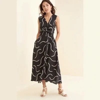 NUEVO CON ETIQUETAS AMOUR VERT Stitch Fix Talla L Vestido Midi Tejido Oliva Elástico Anudado Negro/Blanco Foto 1 de 4