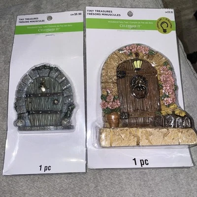 2-Fairy Garden WOODEN DOOR Lights Up Tiny Treasures - Image 1 of 4