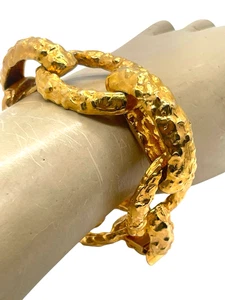 Chunky Vintage 70's Geoffrey Beene for Kramer Molten Gold Tone Metal Bracelet - Picture 1 of 4