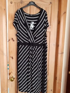 moda at george ladies black and white stripe dress v neck size 24 short sleeve - Picture 1 of 2