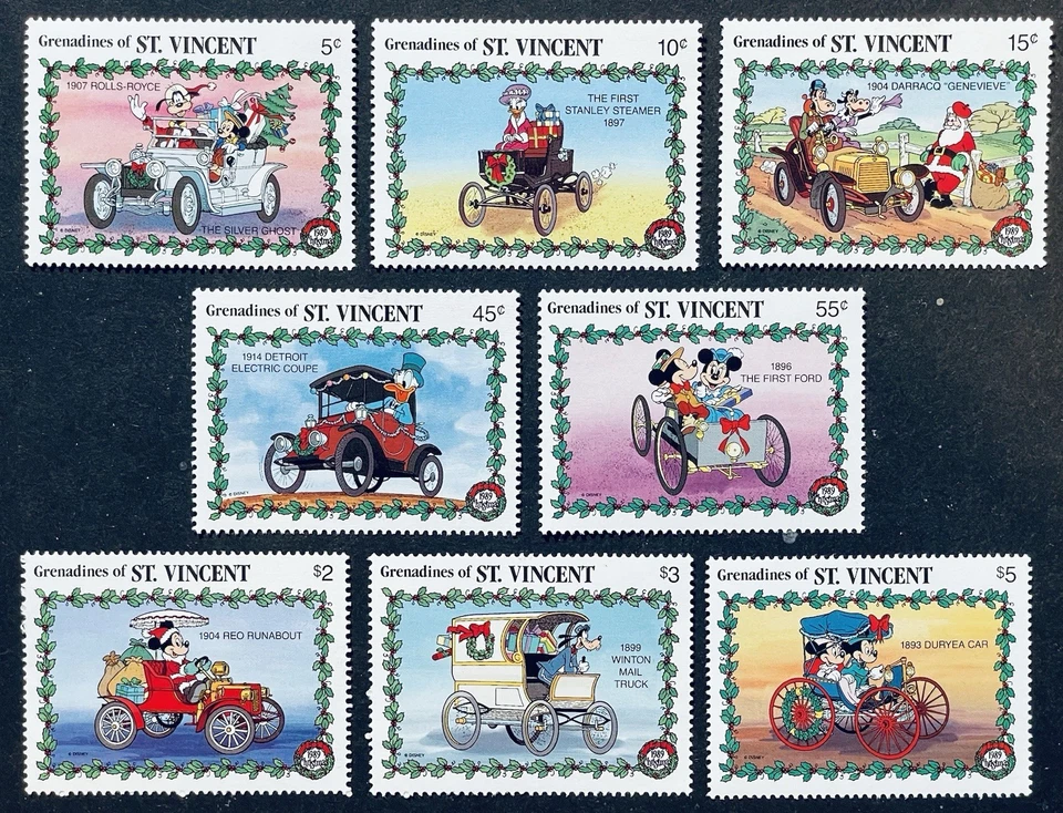 JUEGO DE SELLOS DE AUTOMÓVILES CLÁSICOS DE ST VINCENT DISNEY AUTOS 1989 ROLLS ROYCE MICKEY Foto 1 de 1