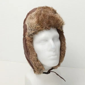 Verrückte Bombermütze Trapper tailliert Herren groß braun Leder Kaninchenfell Winter - Bild 1 von 10