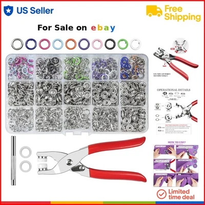 Metal Snap Buttons Kit 200 Sets Copper Aluminum Eco-Friendly Fastener Pliers ... - Image 1 of 4
