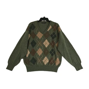 Blarney Woollen Mills Pullover Herren XL grün Argyle V-Ausschnitt reine Wolle Pulli - Bild 1 von 11