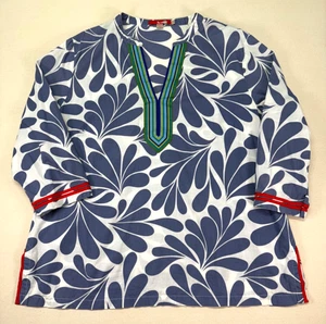 Boden V-Neck Cotton Tunic 3/4 Sleeve Blouse Ribbon Trim Size US 16 Top EUC - Picture 1 of 10