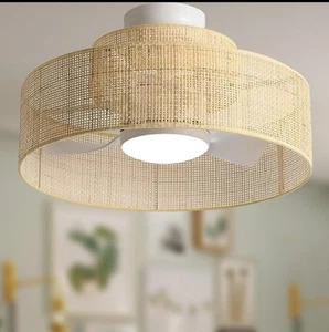 22” Bamboo DC Dimmable Ceiling Fan with Light and Remote Control,Boho Wooden ... - Picture 1 of 5