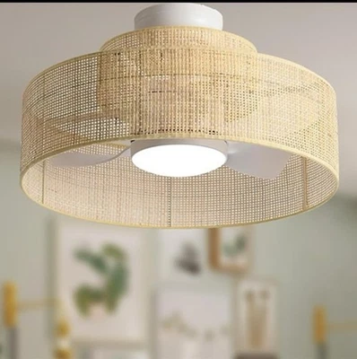 22” Bamboo DC Dimmable Ceiling Fan with Light and Remote Control,Boho Wooden ... - Image 1 of 4