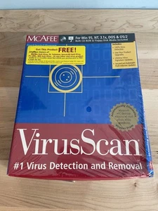 Vintage McAfee VirusScan for Win 95 / NT CD & 3.5" Disks Vers. 3.0 New Sealed - Picture 1 of 3