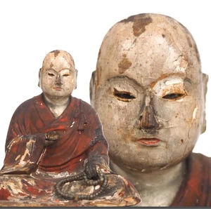 Japanese Antique Muromachi-Early Edo era Kukai Kobodaishi Buddhist Statue H7.1in - Picture 1 of 16