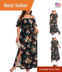Flattering Plus Size Off the Shoulder Sundress - Casual Beach Wear with Pockets - Picture 1 of 6