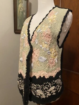 DE COLECCIÓN HILADOS Mujeres Floral Suéter Chaleco Ramie Algodón Talla XL Cottagecore Foto 1 de 4