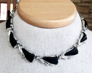 Arthur Pepper Mode Kunst schwarz Duroplast Panel Link silberfarben Halsband Halskette 14,5" - Bild 1 von 6