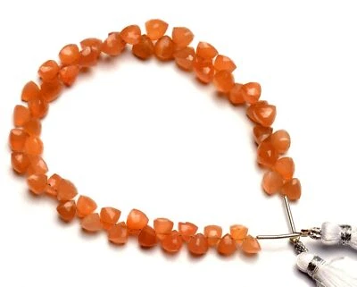 Natural Gem Peach Moonstone Beads for Jewelry Making 6mm 3D Trillion Shape 9" - Image 1 of 4