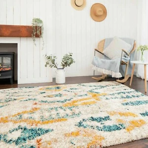 Moroccan Abstract Shaggy Rug Soft Cosy Heavy Deep Pile Bedroom Area Runner Mat - Picture 1 of 17