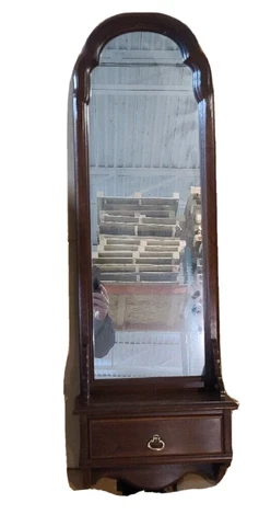 Ethan Allen Mahogany Chippendale Mirror with Shelf and Drawer Cover