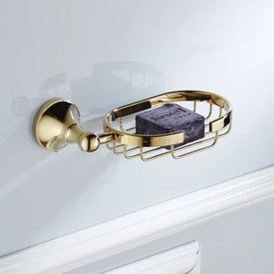 Polished Gold Brass Bathroom Shower Soap Basket Wall Mounted Soap Dish Holder - Picture 1 of 7