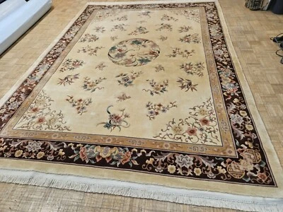 9x12 CHINESE RUG VINTAGE AUBUSSON PEKING DECO AUTHENTIC 100% WOOL ORIENTAL RUG - Image 1 of 4