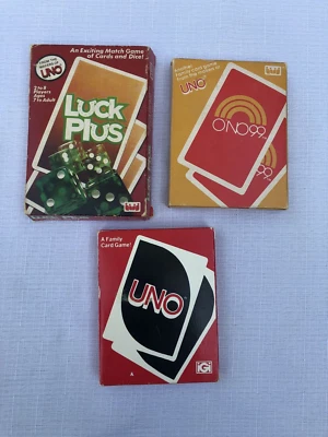 Vintage IGI Game Lot 1979 UNO + 1983  O'NO 99 and 1983 Luck Plus Card Games - Image 1 of 4
