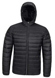 Men's Lightweight Puffer Jacket Hooded Full Zip Water-Resistant X-Large Black - Picture 1 of 7