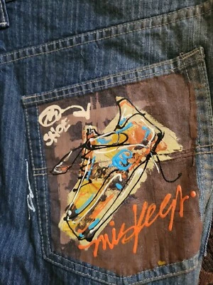 Miskeen Originals Diseño Bolsillo Pintado con Zapato Azul Jean Denim Pantalones Foto 1 de 4