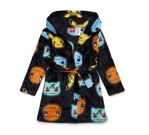 Pokemon Pikachu Character Plush Fleece Hooded Bathrobe Robe Kids Boys Sz 8 - Picture 1 of 5