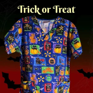 Uniform City Halloween Medical Scrub Top XSmall Blue - Picture 1 of 1