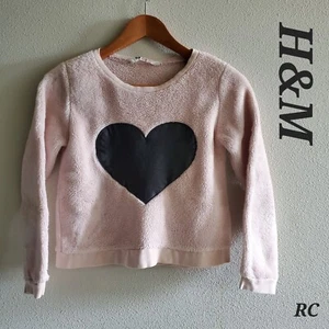 H&M Girls Pink Fur Heart Sweater size: 10-12 - Picture 1 of 4