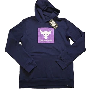 NWT Under Armour Project Rock Rival Fleece Hoodie Sweatshirt Blue Youth XS New - Picture 1 of 3