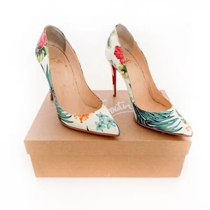 Christian Louboutin Pigalle Follies 100 EU 37.5 US 7.5 Hawaii Floral High Heel - Picture 1 of 12