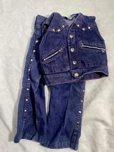Set gilet e jeans svasati denim borchie jeans Jon Jon vintage per bambini vestito da motociclista - Foto 1 di 8