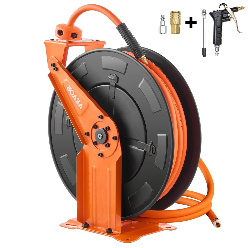 Retractable Air Hose Reel - 3/8 in x 65 ft, Hybrid, Double Arms by VEVOR - Image 1 of 4