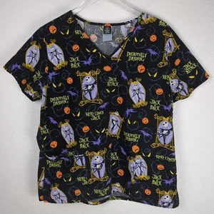 Disney The Nightmare Before Christmas Jack Skellington Scrub Top Sz L Pockets - Picture 1 of 11