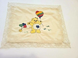 Vintage Baby Pillowcase Embroidered Bear W/Balloons Lace Trim 14”x10” - Picture 1 of 5