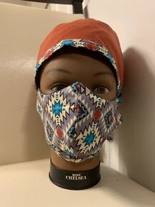 African Print Unisex Reversible Scrub Cap With Matching Face Mask |filter Picket - Picture 1 of 5